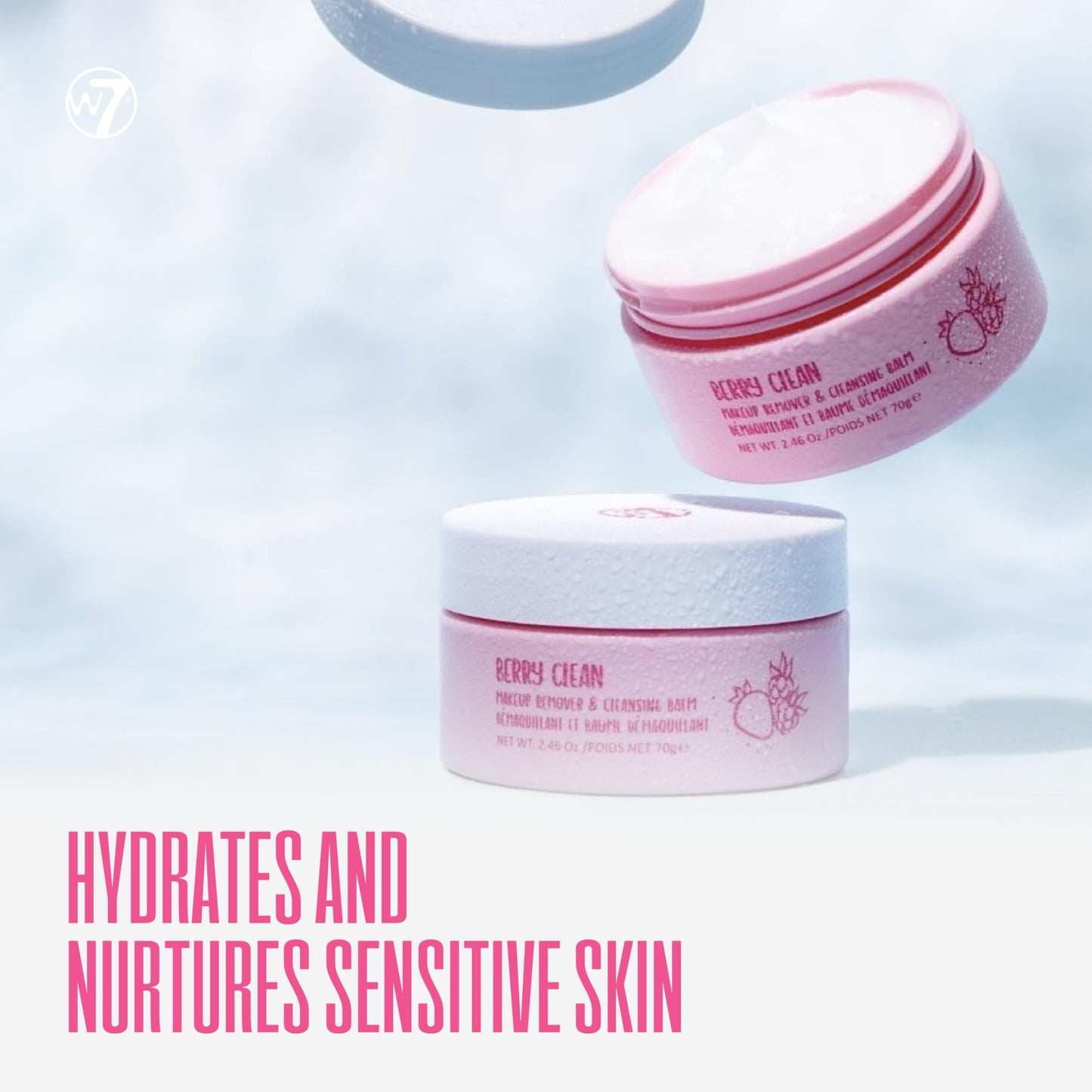 W7 Very Berry Clean - Makeup Cleansing Balm, Lip Mask & Scrub Trio - Gentle Makeup Remover & Overnight Lip Care Set