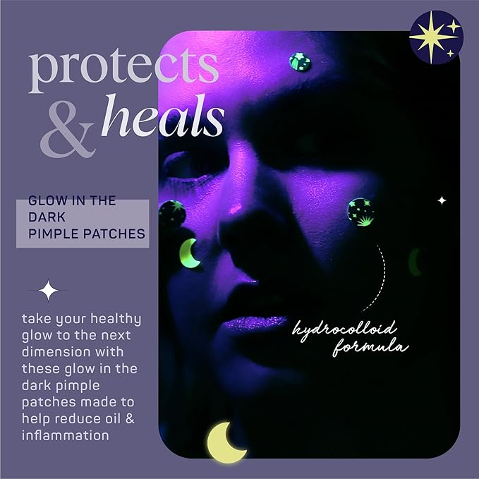 SpaLife Beauty Glow in the Dark Pimple Patches – Hydrocolloid Formula for Acne, Spots, Redness, and Oiliness – 132 Assorted – Acne Patches – Spot Treatment - zit Patches