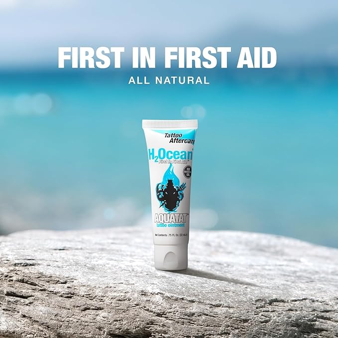 H2Ocean Aquatat Tattoo Healing Ointment - Tattoo Aftercare Cream for Tattoo Supplies - Fragrance- & Dye-Free Tattoo Care Ointment with Vitamins A & B - 0.75 oz (Pack of 2)