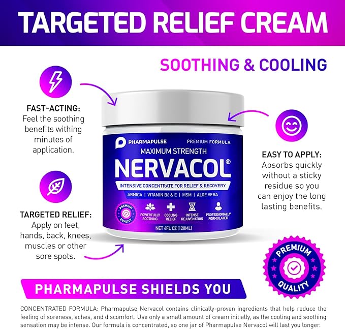 Pharmapulse Neuropathy Nerve Therapy & Relief Cream - Maximum Strength Relief Cream for Foot, Hands, Legs, Toes Includes Alpha Lipoic Acid, Arnica, Vitamin B6, Aloe Vera, MSM - Effective Soothing 4oz