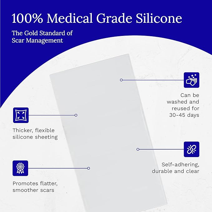 Rejuvaskin Scar Heal Kit for Large Surgical Scars, Soften, Flatten, Reduce and Recover, Silicone Sheeting, RejuvaSil Gel & Medical Tape, 4" x 8"