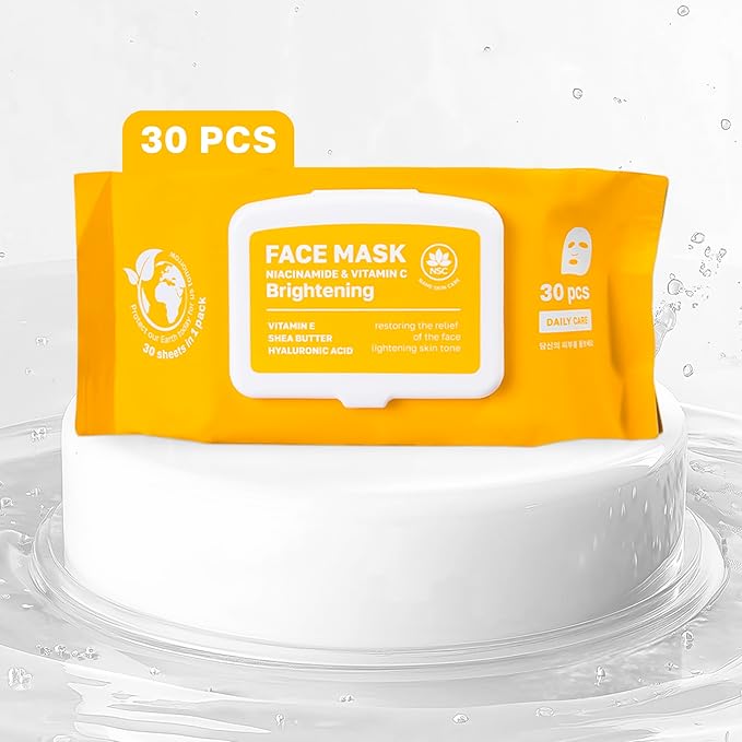Korean Sheet Masks with Niacinamide & Vitamin C - 30-Pack Premium Face Mask Set - Intensive Hydrating Sheet Mask Collection - Advanced K-Beauty Skincare - Complete Monthly Supply for Daily Face Care
