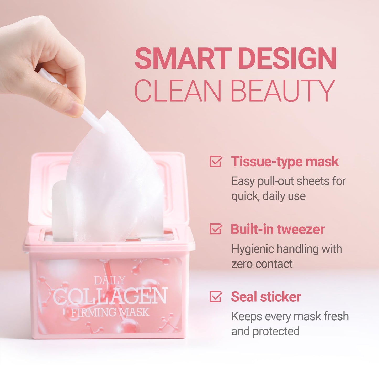 tenzero Daily Collagen Firming Mask, Hydrating & Firming Facial Mask, Skin Elasticity Enhancement with Collagen and Microbiome, Plant-based Cellulose Mask, For Daily Use, Korean Skincare, 30 Sheets