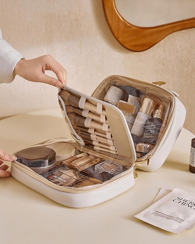 EACHY Travel Makeup Bag,Large Capacity Cosmetic Bags for Women,Waterproof Portable Pouch Open Flat Toiletry Bag Pattern Makeup Bag