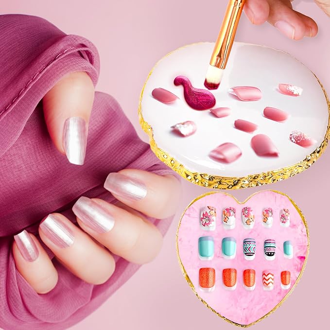 2pcs Heart-Shaped Resin Nail Art Palette, Gold Edge