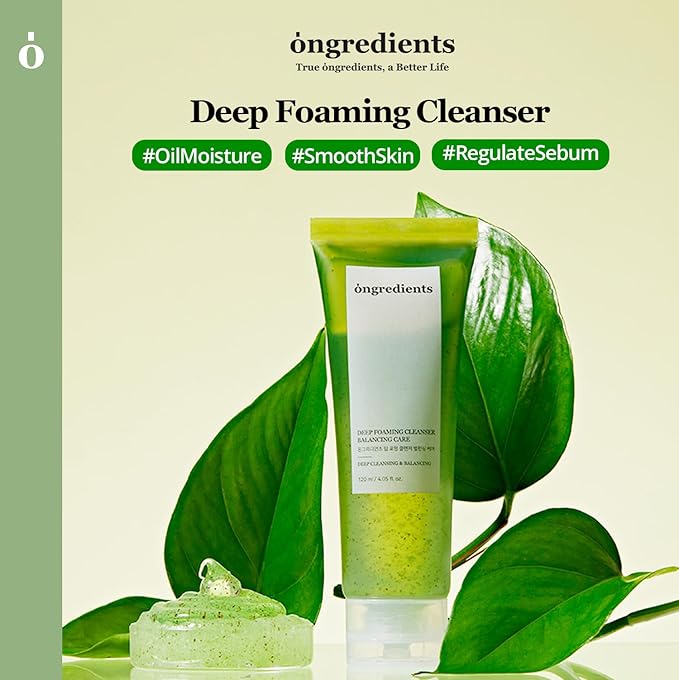 ONGREDIENTS Deep Foaming Cleanser | Daily Soothing Facial Cleanser | Salicylic Acid, Heartleaf, Hyaluronic Acid, Gentle Exfoliation Face Wash for Dry Skin | Vegan, Korean Skin Care 120ml / 4.05 fl Oz