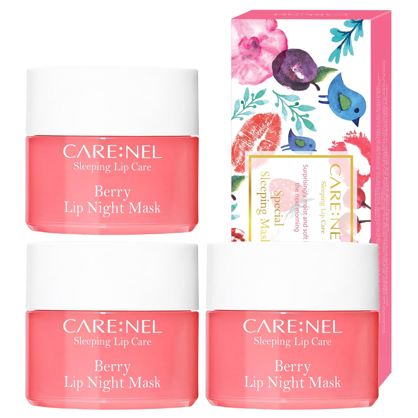 CARENEL Lip Sleeping Mask 5g (Berry 3Set) - Moisturizer for Dry Lips - Overnight Treatments Balm, Day and Night Repair Gloss, Scrubs Exfoliator
