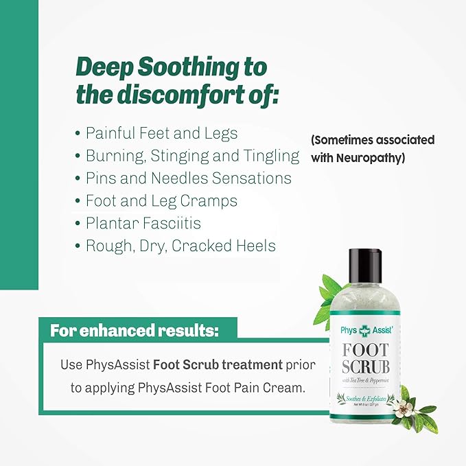 PhysAssist Foot Pain Cream Combo 4 oz jar + 1.5 oz, Soothing Relief for Feet and Legs, Fast Absorbing Formula, Contains Natural Ingredients & Botanicals