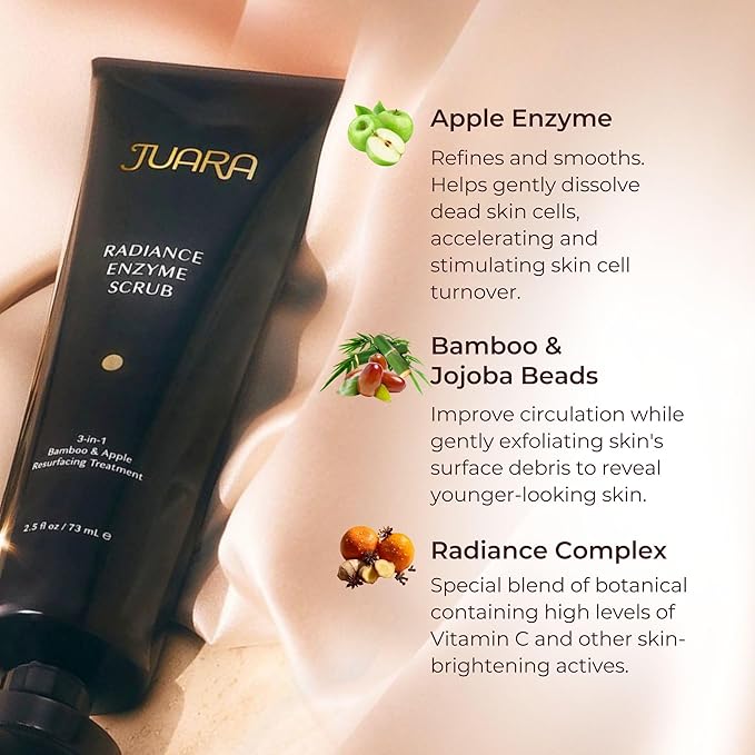 JUARA Radiance Enzyme Scrub - Face Exfoliator with Apple Enzymes & Bamboo Beads - Brightening Face Scrub Minimizes Pores - Gentle Exfoliating Scrub for All Skin Types - 3-in-1 Cleanser - 2.5 oz
