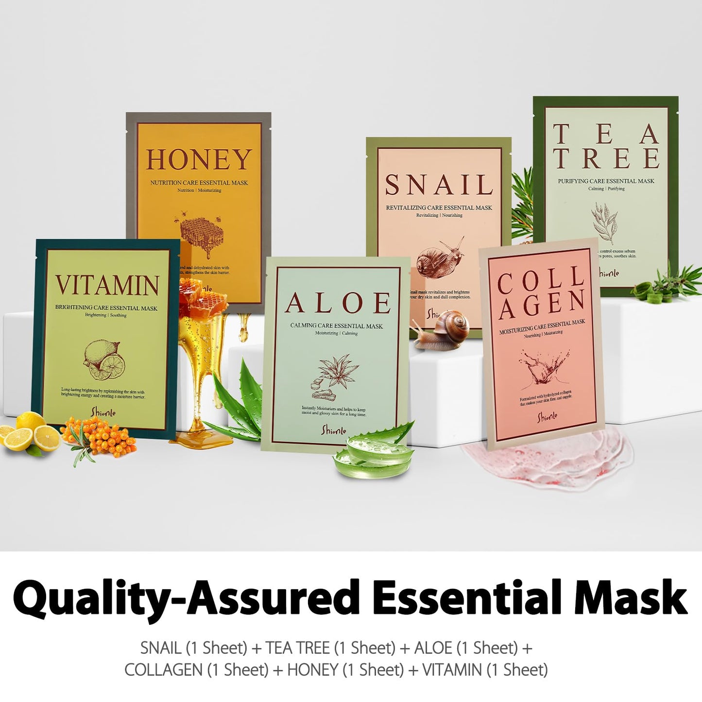SHIONLE 11 Combo Pack A+B Vital & Essential Face Mask Sheet 11 Types Variety Set, Premium K-cosmetics Korean Skincare, Moisturizing Treatment Mask, Natural Home Spa Self Care For All Skin Types