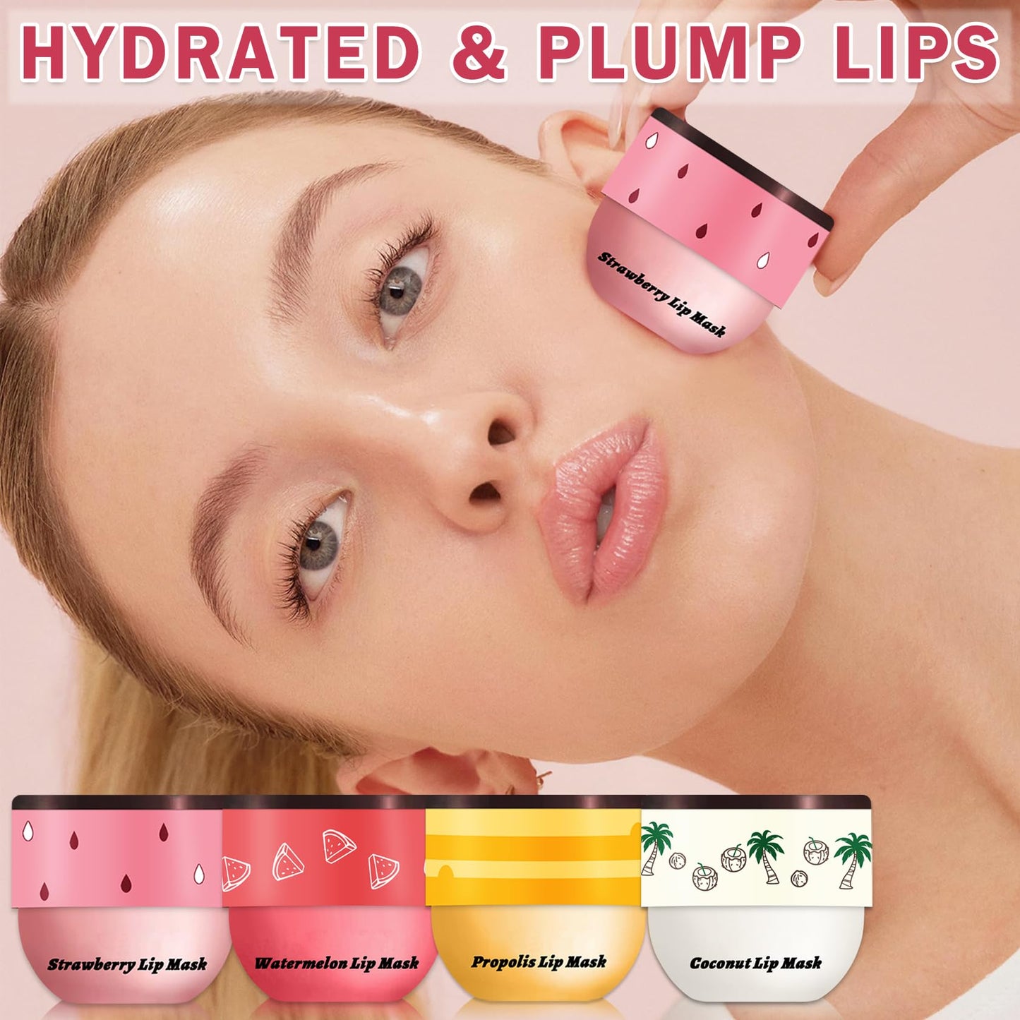 LZXLUKGIR 4PCS Honey Lip Balm Hydrating Honey Lip Mask Overnight Propolis Bee Balm Lip Balm Prevention Dry and Cracked Lip Scrub Exfoliator (Honey+Strawberry+Coconut+Watermelon)