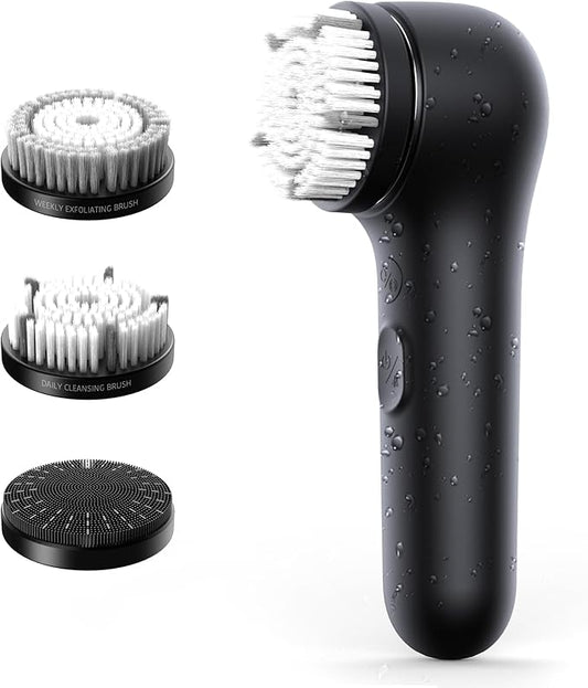 Premium Facial Cleansing Brush,Waterproof Face Scrubber,Spin & Sonic Modes with 3 Intensities,Magnetic 3-Head System for Deep Pore Cleaning, Gentle Exfoliation & Sensitive Skin Care - for Women & Men