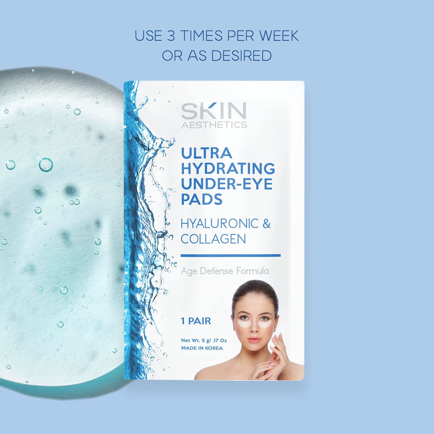 Skin Aesthetics Hyaluronic & Collagen Under Eye Patches - Reduces Puffiness, Eye Bags & Wrinkles, Ultra Hydrating - Dermatologist Tested Korean Skincare - Clean Beauty, Cruelty-Free - 5 Pairs