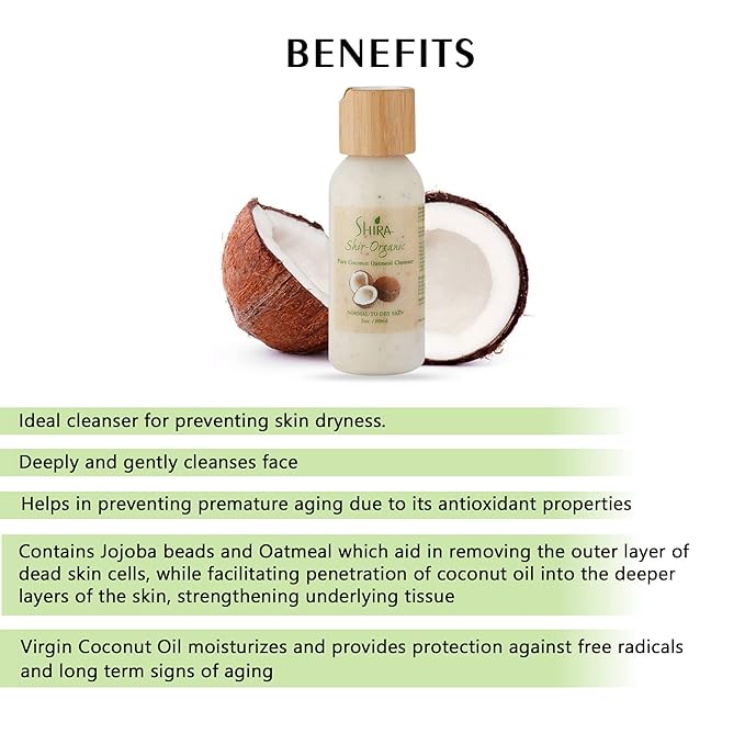 Shir-Organic Pure Coconut Oatmeal Cleanser For Normal To Dry Skin Removes Dead Skin Cells And Provide Nourished Hydrated Soothing Skin.(89ml)