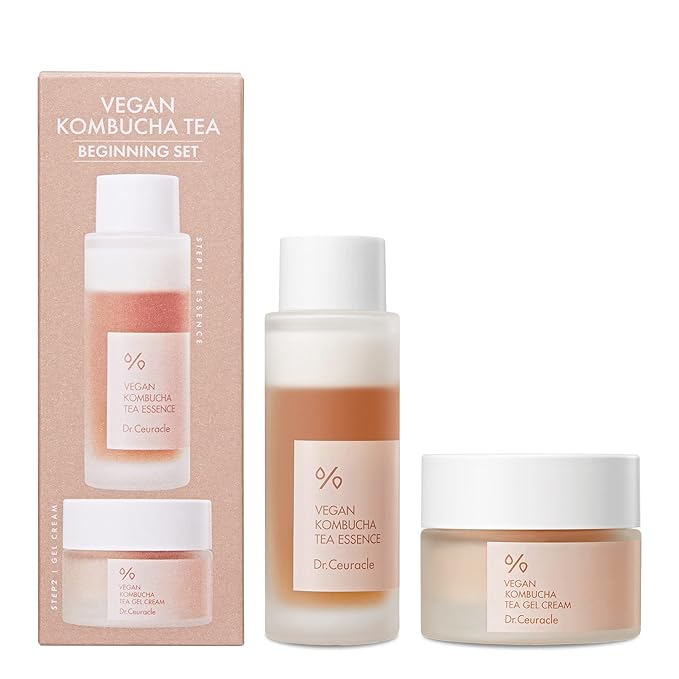 Dr.Ceuracle Vegan Kombucha Tea Beginning Set - Korean Skincare Set for Travel & Business Trip, Mini Size Essentials included Essence, Gel Cream