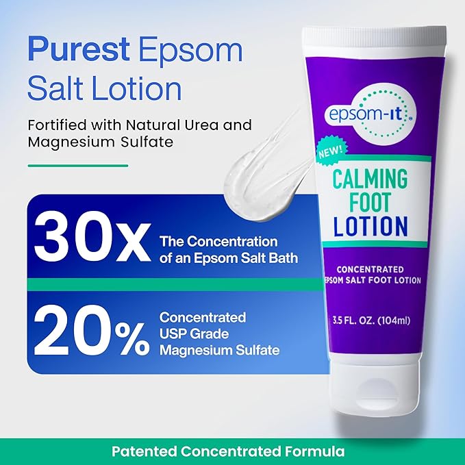 EPSOM-IT Calming Foot Lotion - Topical Magnesium Cream for Tired Feet & Ankles, Epsom Salt Magnesium Sulfate Rub, Soften Tough Skin & Cracked Heels, Stiffness in Legs, Knees and Feet, 3.5oz, 3-Pack