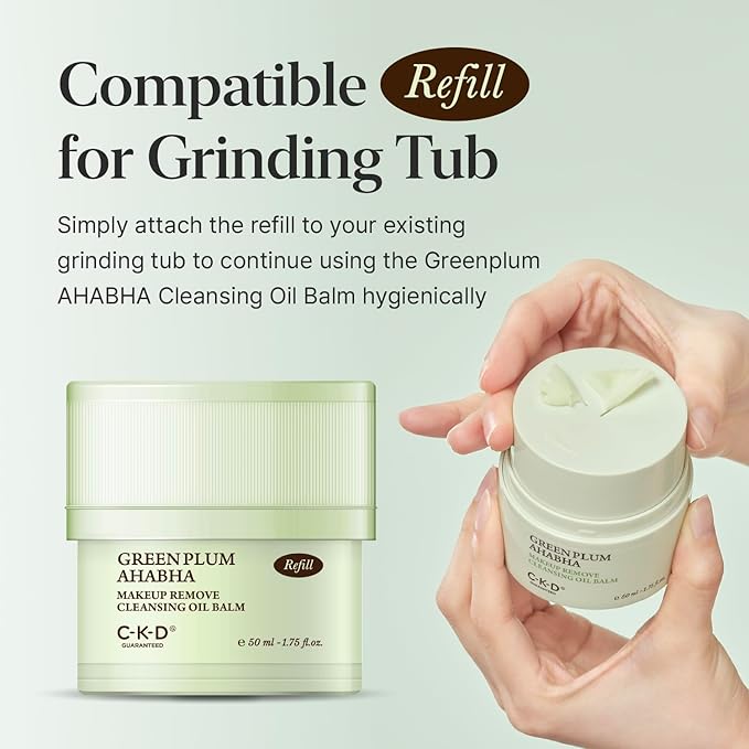 CKD Green Plum AHA·BHA Grinding Cleansing Oil Balm [Refill] - Sherbet Balm Cleanser for Makeup, Sebum & Blackhead Removal. Exfoliating with 4-Acid Complex for All types of Skin.1.75 fl oz