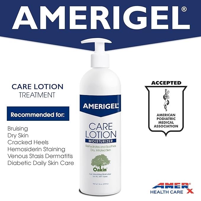 AMERIGEL Care Lotion Bundle - Hypoallergenic Moisturizer (6 oz.) Rehydrates & Soothes Dry Skin - Care Lotion for Diabetic Skin Care (16 oz.) Soothes Irritated Skin