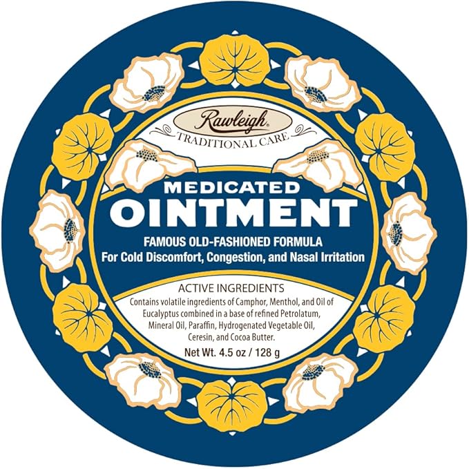 Rawleigh Medicated Ointment: 4.5 oz Blue Tin, Topical Chest Rub for Cold, Nasal Congestion, Minor Aches and Pain, with Camphor, Menthol & Eucalyptus, Non-Greasy Formula - Pack of 3