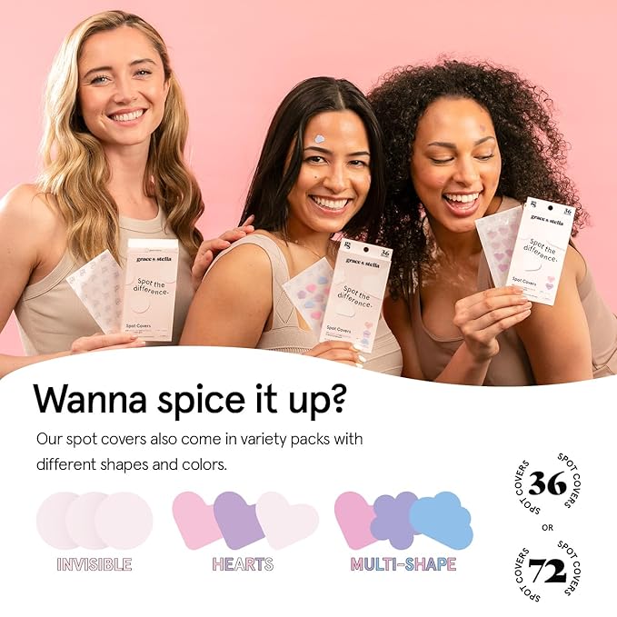 grace & stella Award Winning Pore Strip - Pimple Patches for Face - Hydrocolloid Acne Patches - Absorbs Zits, Reduces Redness - Cute Patches Dermatologist-Tested, Vegan (Multishape, 72 Count)