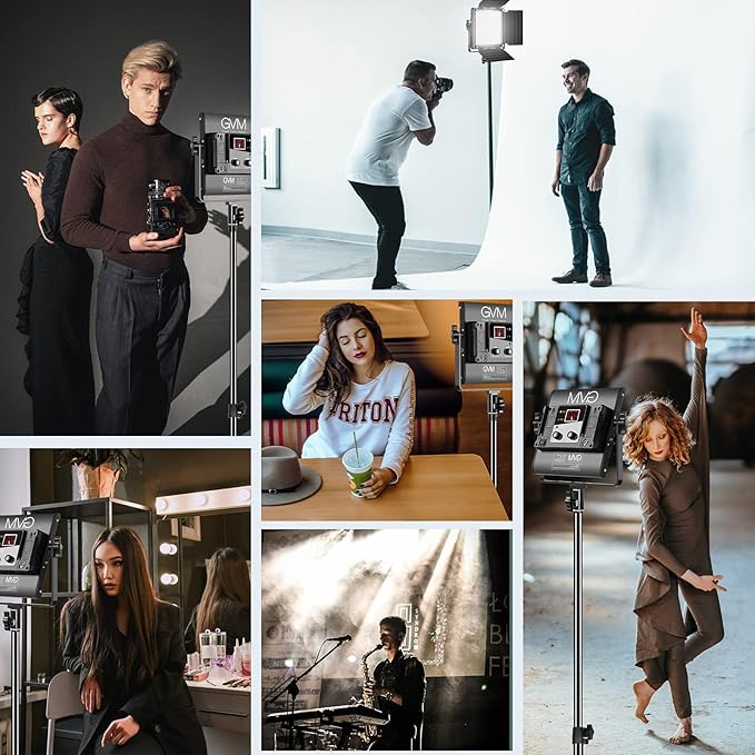 GVM 2 Pack LED Video Lighting Kits with APP Control, Bi-Color Variable 2300K~6800K with Digital Display Brightness of 10~100% for Video Photography, CRI97+ TLCI97 Led Video Light Panel +Barndoor