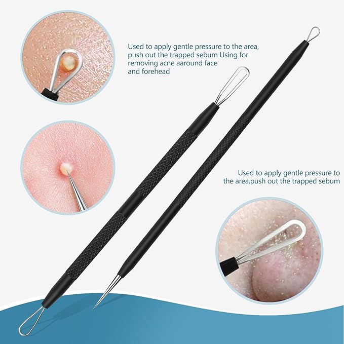 Pimple Popper Tool Kit,Blackhead Remover Tool 6 Pcs Blackhead Extractor Tool for Face Comedone Zit Acne Whitehead Blemish, Stainless Steel Extraction Tools Set