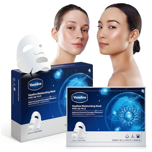 Vaseline Moisturizing Face Facial Mask Sheet Skin Care Essence, HYDRATION RETENTION, SKIN BARRIER REINFORCEMENT [Made in Korea] 10 Count