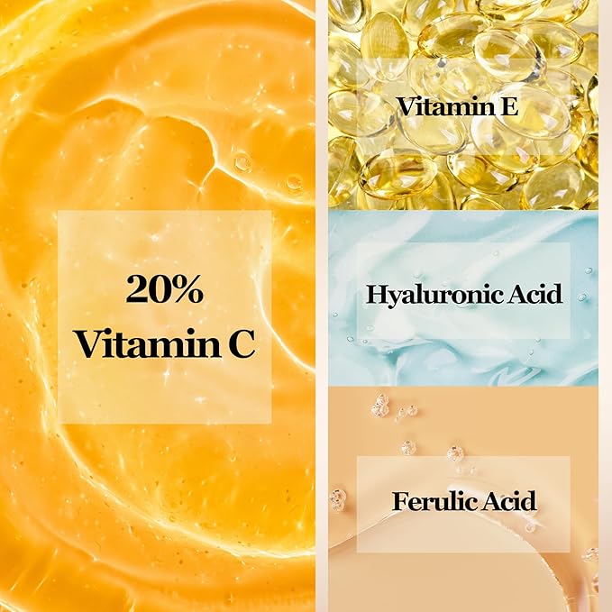 Anti Aging 20% Vitamin C Serum with Hyaluronic Acid & Ferulic Acid & Vitamin E | Brightening Face Serum for Dark Spors Fine lines Wrinkles and Glowing Skin | Gentle for all skin types |1 fl oz