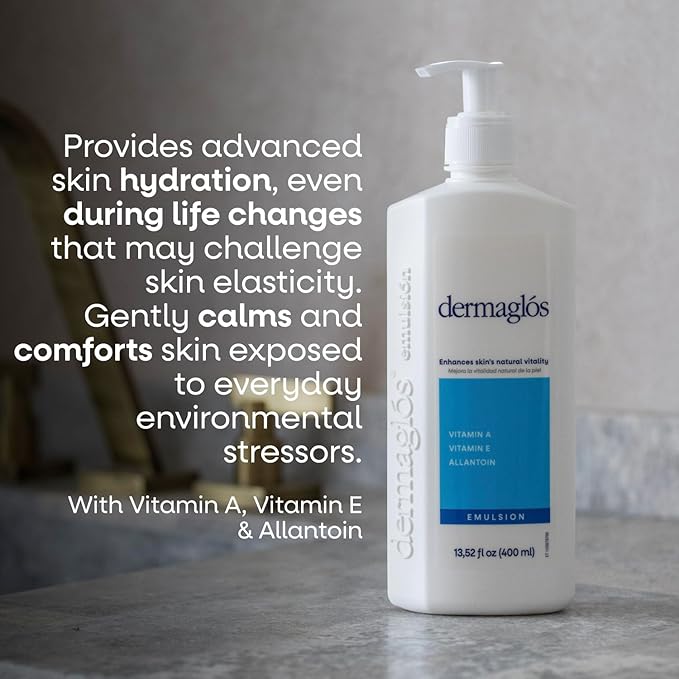 Dermaglos Moisturizing Body Lotion for Dry Skin with Extra Vitamin A, Vitamin E & Allantoin | Regenerating Lightweight Moisturizer for Stretch Marks, Tattoos Aftercare, Scars & Wrinkles | 13.52 Fl Oz