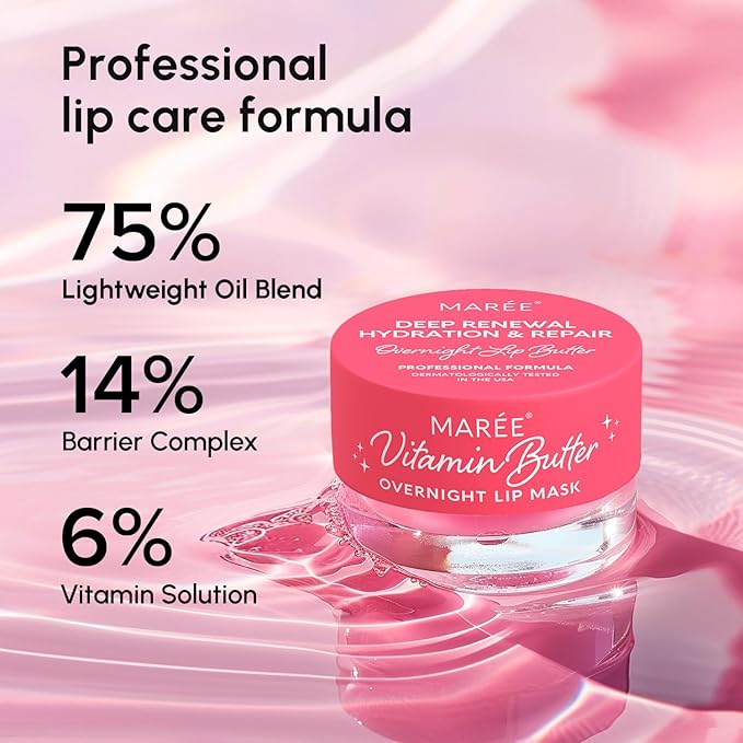 MAREE Lip Moisturizer - Lip Mask Overnight - Moisturizing Lips Butter Balm with Hyaluronic Acid - Lip Sleeping Mask - Lip Moisturizer For Very Dry Lips Care - Hidratante de Labios Care Products