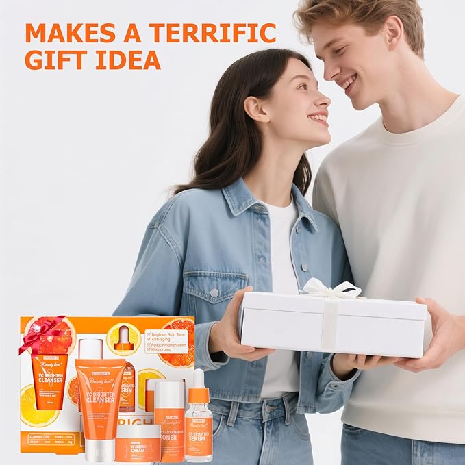 4 Pieces Vitamin C Facial Skin Care Set Gift Set Travel Size Kit,Skin Refreshing, Nourishing, Visibly Improve Tone, Enhance Radiance, Gift Set Travel Size Kit