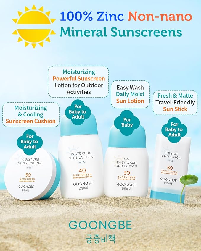 Sun Lotion SPF 40 & Sun Stick SPF 50-100% Zinc Oxide Mineral Sunscreen - No White Cast - Vegan Reef-Safe for Babies Kids Adults - Korean Skincare, 2.82oz & 0.49oz