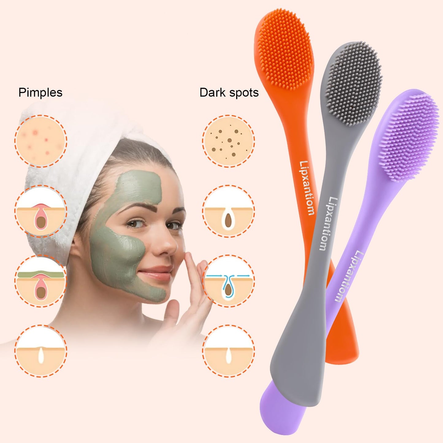 Lipxantiom 3 Pcs Silicone Face Mask Brush Applicator Mask Brushes for Facials Cleansing & Exfoliating,Facial Clay Mask Applicator Tool Mask Spatula Cream Skincare for Apply Cream,Lotion,Mud,Clay