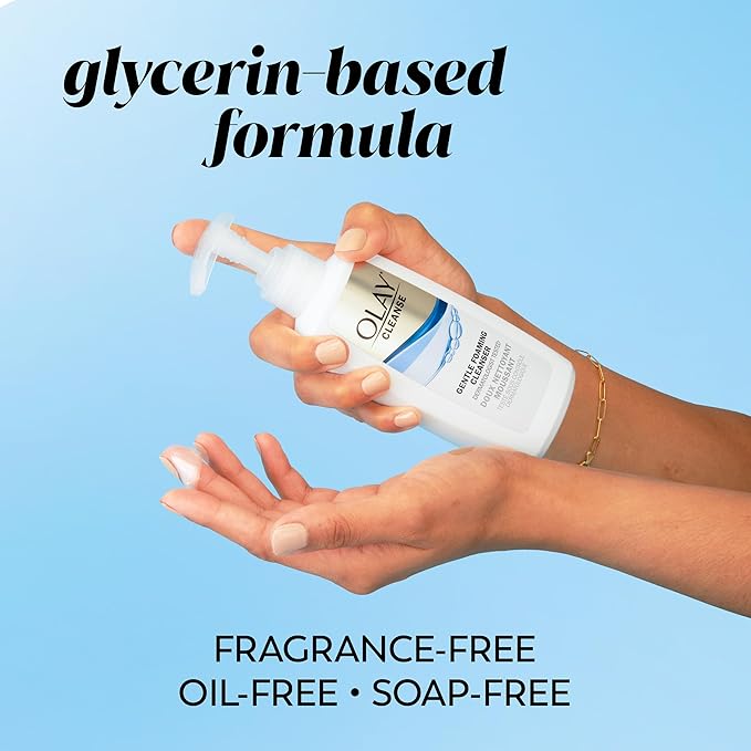 Olay Face Cleanser, Gentle Foaming Face Wash for Sensitive Skin - Fragrance-Free, Oil-Less, Soap-Free, Glycerin-Based Formula, Daily Cleansing without Irritation, 6.7 Oz - 3 Pack