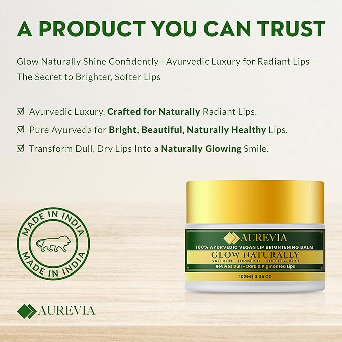 Vegan Ayurvedic Lip Balm – Lightens Dark Lips & Brightens Tones – Deeply Hydrating & Moisturizing for Dry, Chapped Lips – Plant-Based