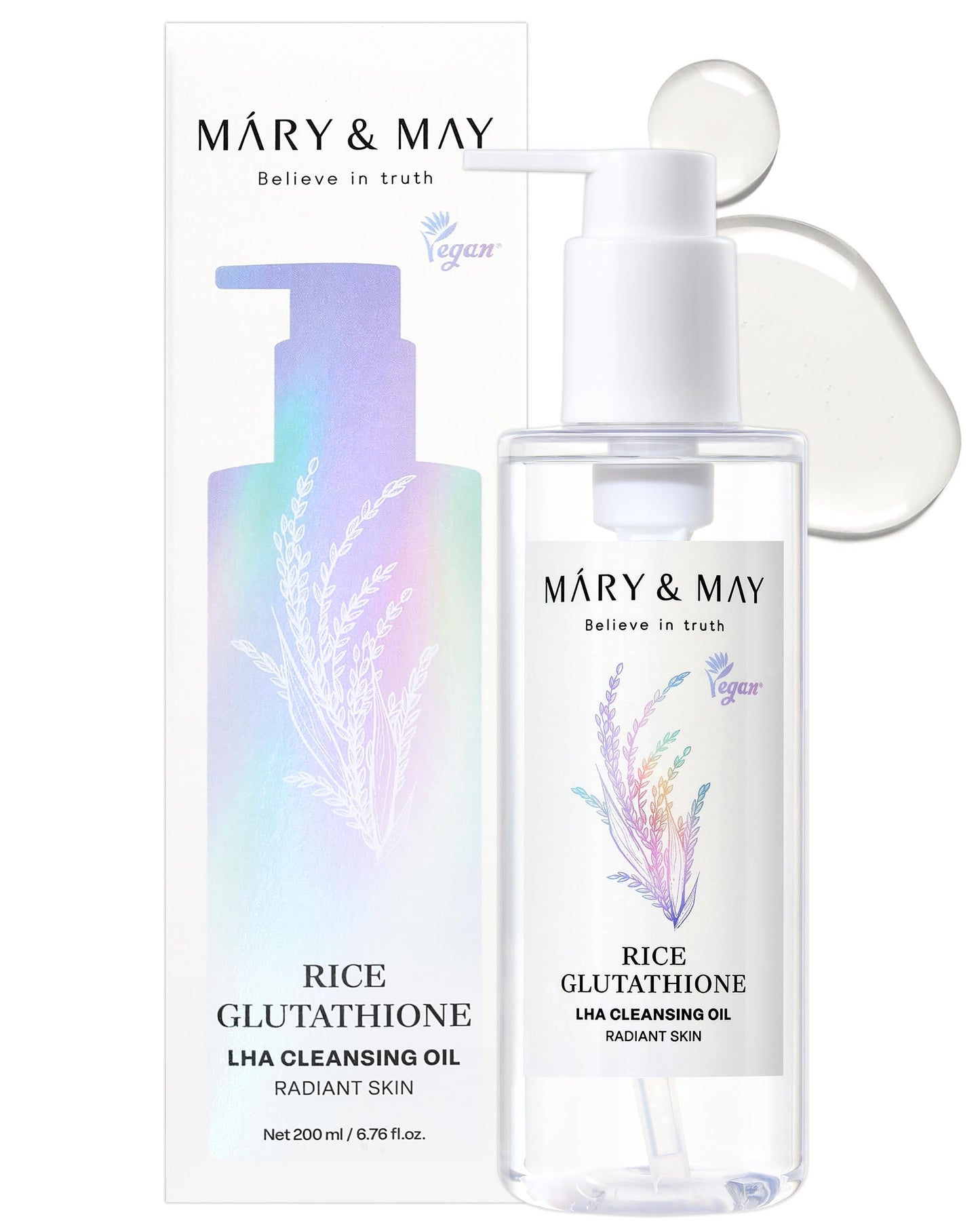 Mary&May Rice + Glutathione LHA Cleansing Oil | Daily Makeup Remover | Removes Impurities, Sebum & Clogged Pores | Double Cleanse | Gentle Exfoliation for Sensitive Skin | Korean Skincare | 6.76 fl oz