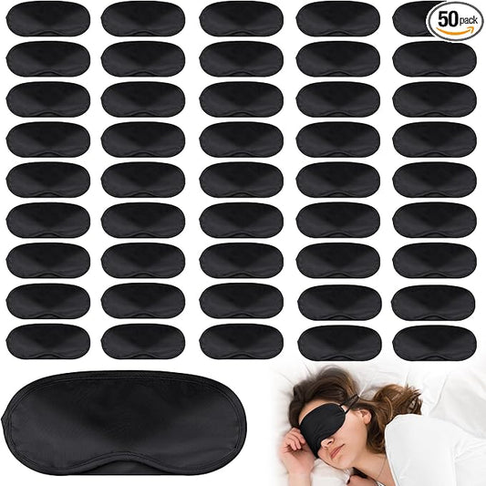 Aneco 50 Pieces Blindfolds Sleep Mask Bulk Eye Mask Shade Cover Blindfolds for Party Games with Nose Pad and Adjustable Strap for Travel Sleep Party Supplies, Black