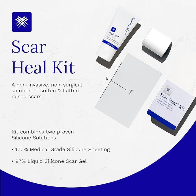 Rejuvaskin Scar Heal Kit for Medium Surgical Scars, Soften, Flatten, Reduce and Recover, Silicone Sheeting, RejuvaSil Gel & Medical Tape, 3" x 5"
