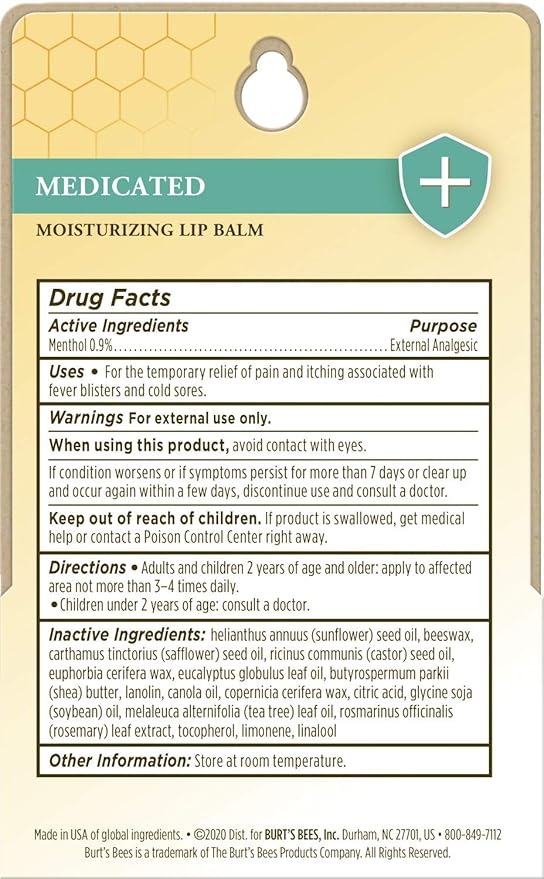 Burt's Bees Medicated Lip Balm, With