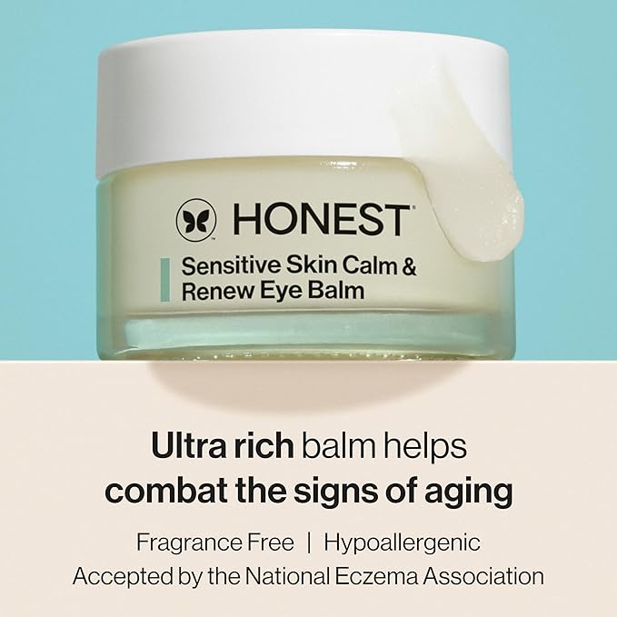 Honest Beauty Sensitive Skin Calm + Renew Eye Balm | Moisturizing + Firming | Hypoallergenic, Fragrance Free, Vegan | 0.5 oz