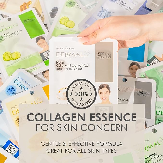 Korean Collagen Face Mask – Hydrating & Soothing Sheet with Panthenol, Hypoallergenic Calming Moisture Care for All Skin Types, 32 Combo Pack A+B Set