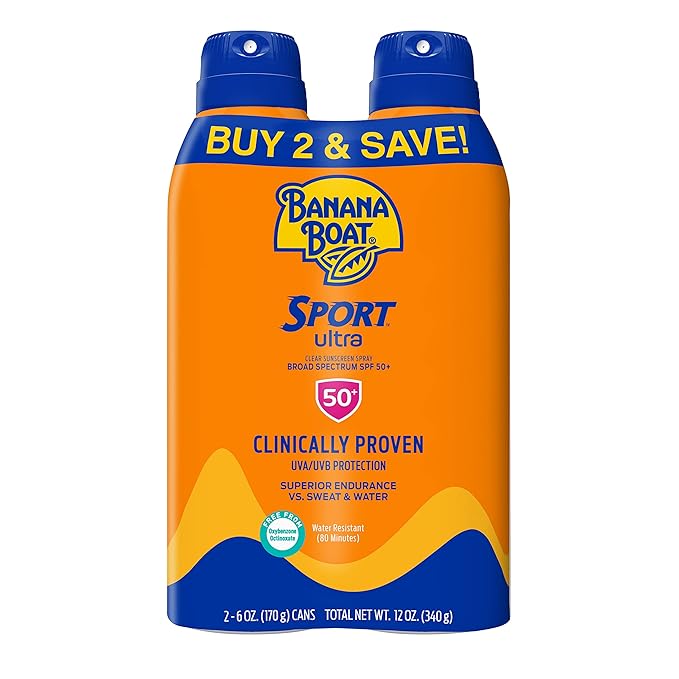 Banana Boat Mineral Enriched Sensitive Skin Sunscreen Spray SPF 50 Twin Pack and Sport Ultra Sunscreen Spray SPF 50 Twin Pack