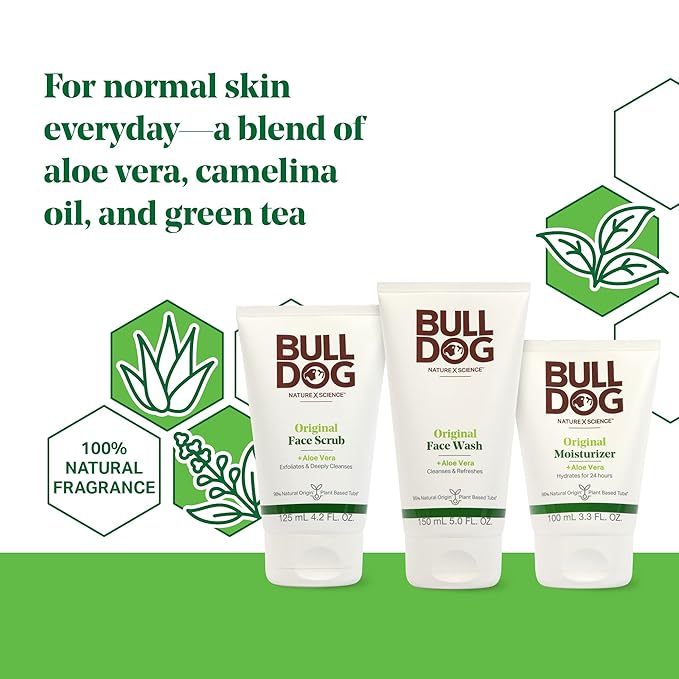 Bulldog Mens Skincare and Grooming Original Full Face Kit with Moisturizer, Face Wash & Face Scrub