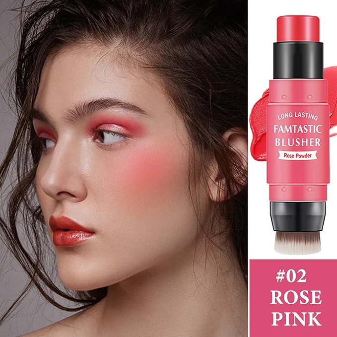 Cream Blush Stick,Blush Stick for Cheeks with Contour Rose Pink）