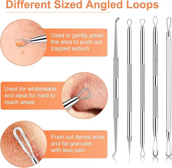 Pimple Popper Tool Kit, IUMAKEVP 15 PCS Professional Stainless Steel Blackhead Remover Comedone Extractor Tools for Removing Zit on Face - Acne Removal Kit with Metal Case (Silver)