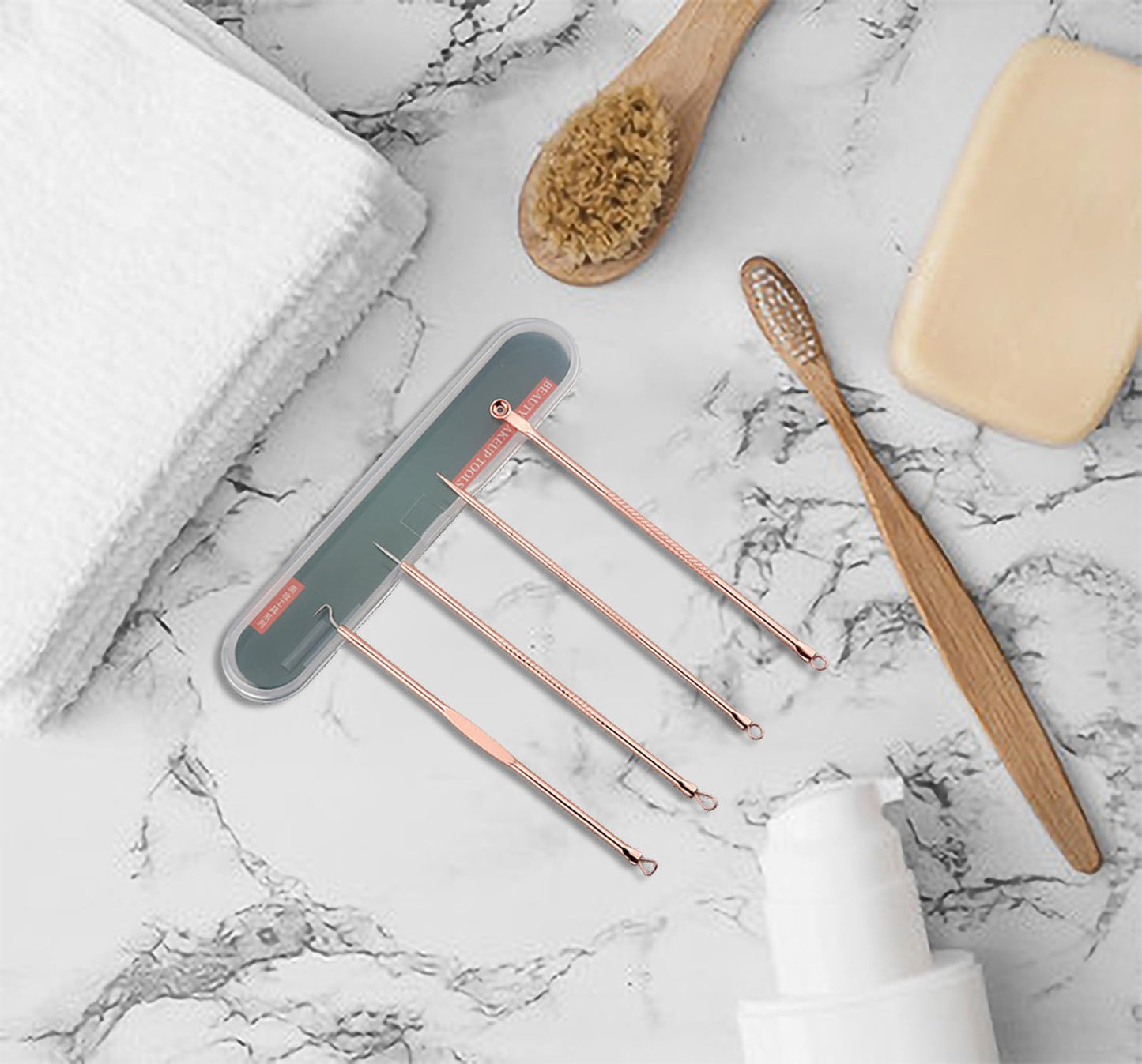 HaimiLiya Pimple Popper Tool Kit-4 Pcs Acne Needle Tools Set- Blackhead Comedone Whitehead Popping Remover Tool for Nose Face Skin Blemish Extractor Tool - Rose Gold