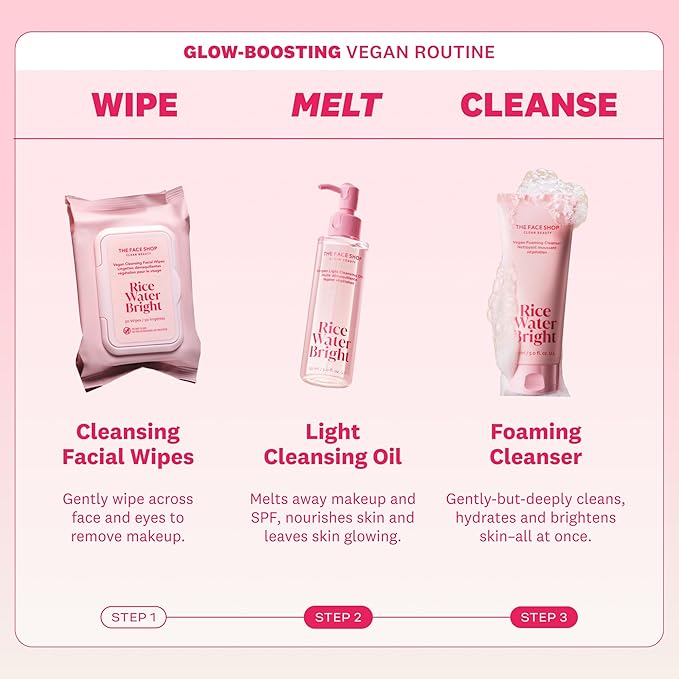 The Face Shop Rice Water Bright Double Cleansing Duo Set with Ceramide, Korean Skin Care, Gentle Face Wash & Pore Control Cleansing Oil, Hydrating, Moisturizing, Vegan Facial Cleanser, Makeup Remover