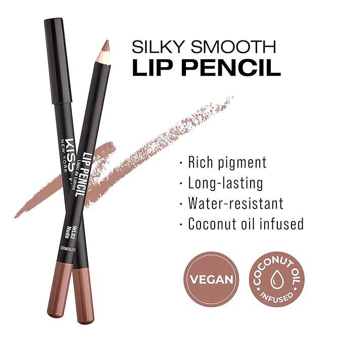 KISS New York Professional Slim Lip Pencil, Creamy Soft Lip Liner, Smooth Long-Lasting Rich Lip Color, Natural Lip Makeup, Water-Resistant Lip Crayon (Nude)