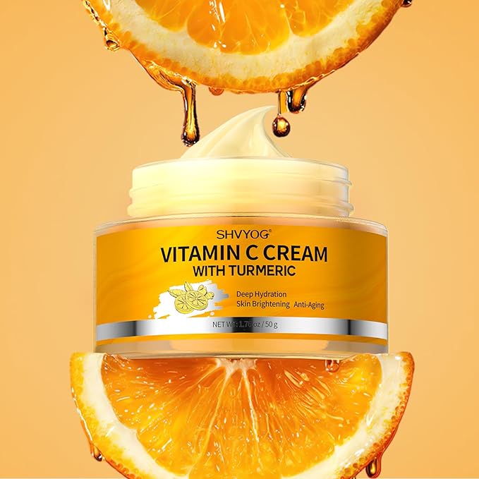 Vitamin C Face Moisturizer, Turmeric Vitamin C Face Cream, Anti-aging Hydration Skin Firming & Brightening Cream for Dark Spots, Wrinkles, Uneven Skin Tone, Vitamin C Lotion for Instant Glow, 1.76 OZ