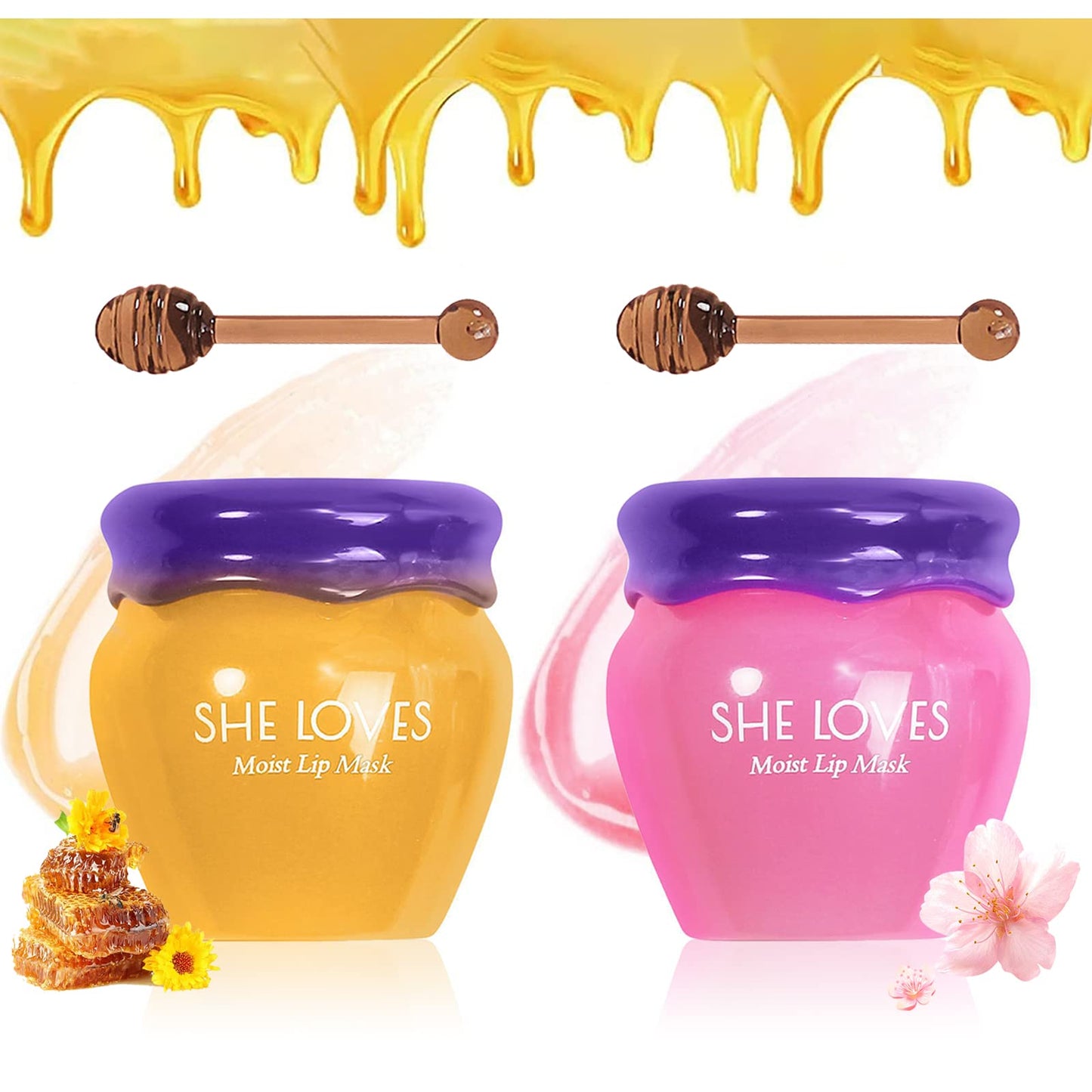 2PCS Honey&Sakura Lip Balm Pot,Day and Night Repair Lip Sleeping Masks Honey Lip Balm,Anti-wrinkle Remove Dead Skin Lip Mask,Fade Lip Lines,Treatment to Restore, Hydrate & Plump Dry,Chapped Lips